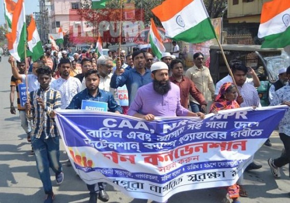 Protest in Agartala against Controversial NPR, NRC, CAA staged by Nagarik Mancha, accused BJP, RSS for attempts of converting India into a 'Hindu Rastra' 